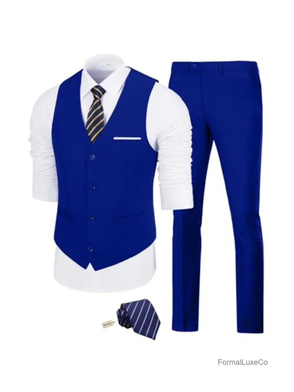 Men's Slim Fit 2-Piece Suit Vest & Pants Set with Tie, Tuxedo Vest for Wedding